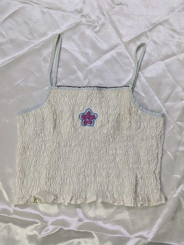 White Halter Top With Flower