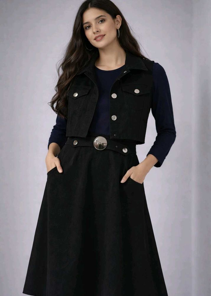 Chic Black Vest &amp; Skirt Set