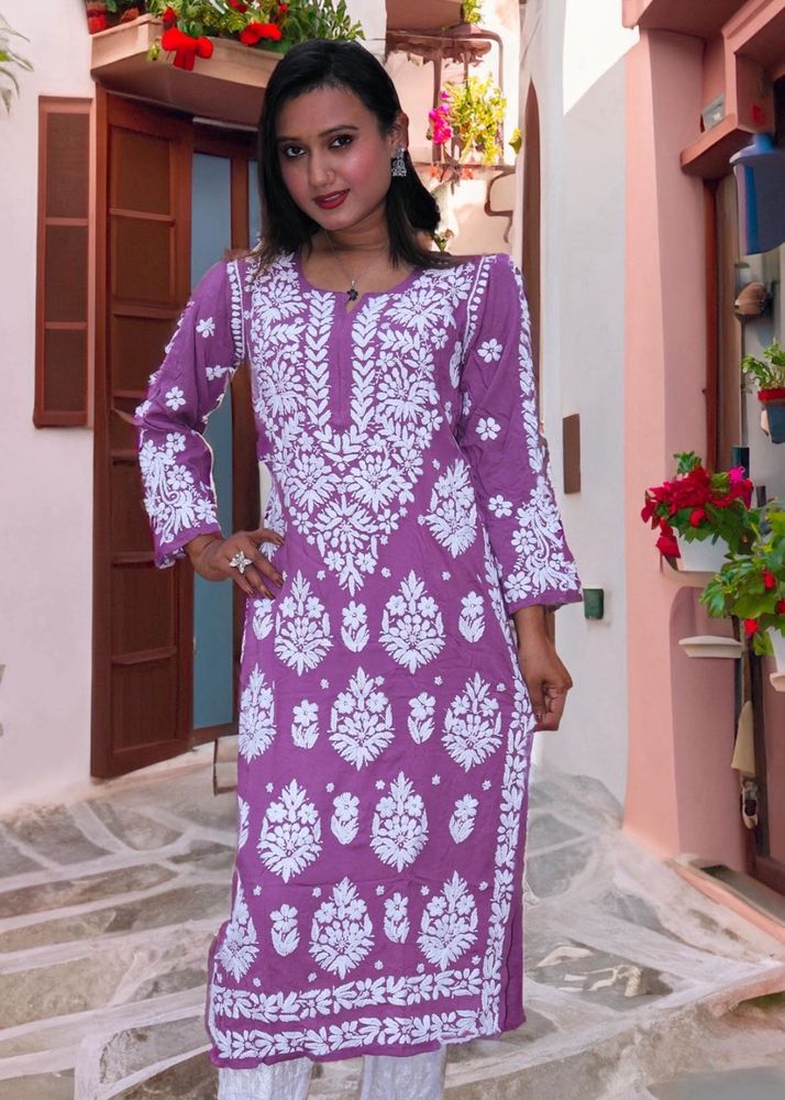 Lilac Chikankari Kurti