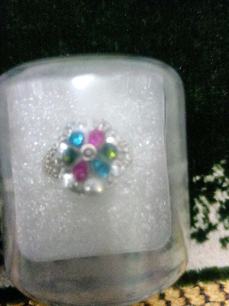 Silver Flower Gem Ring