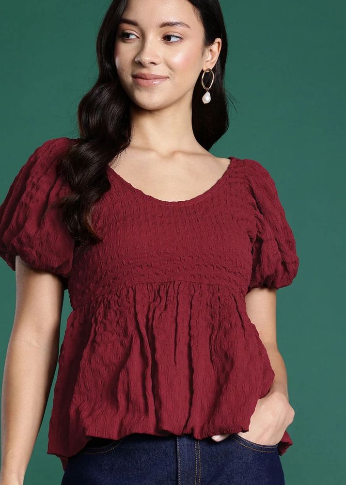 Maroon Puff Sleeve Top
