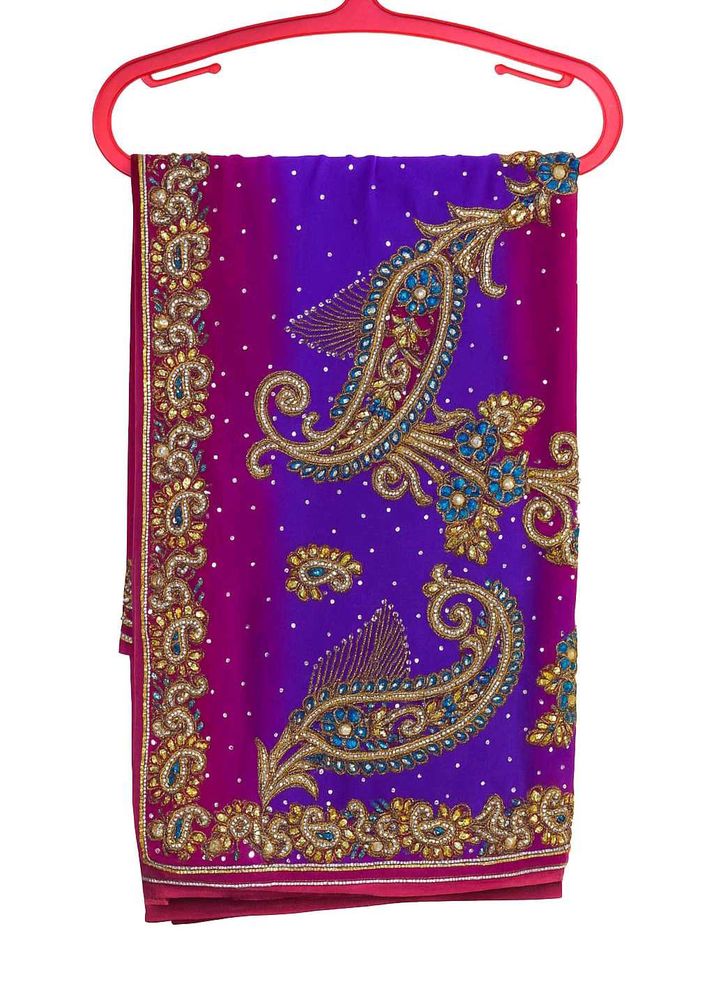 Pink Embroidered Saree With Net Pallu For Sale