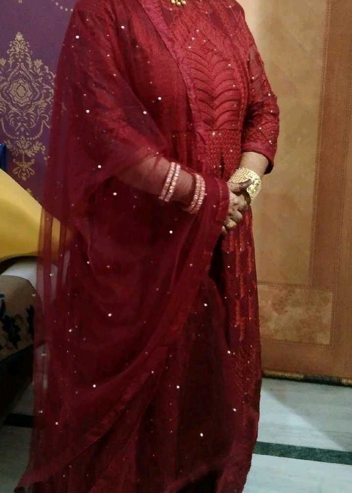 Party wear Maroon Gown With Dupatta