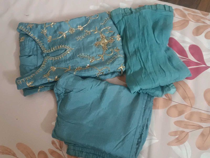 Teal Embroidered Kurta Set