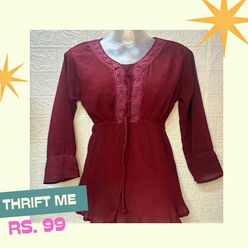 Maroon Lace Trim Blouse