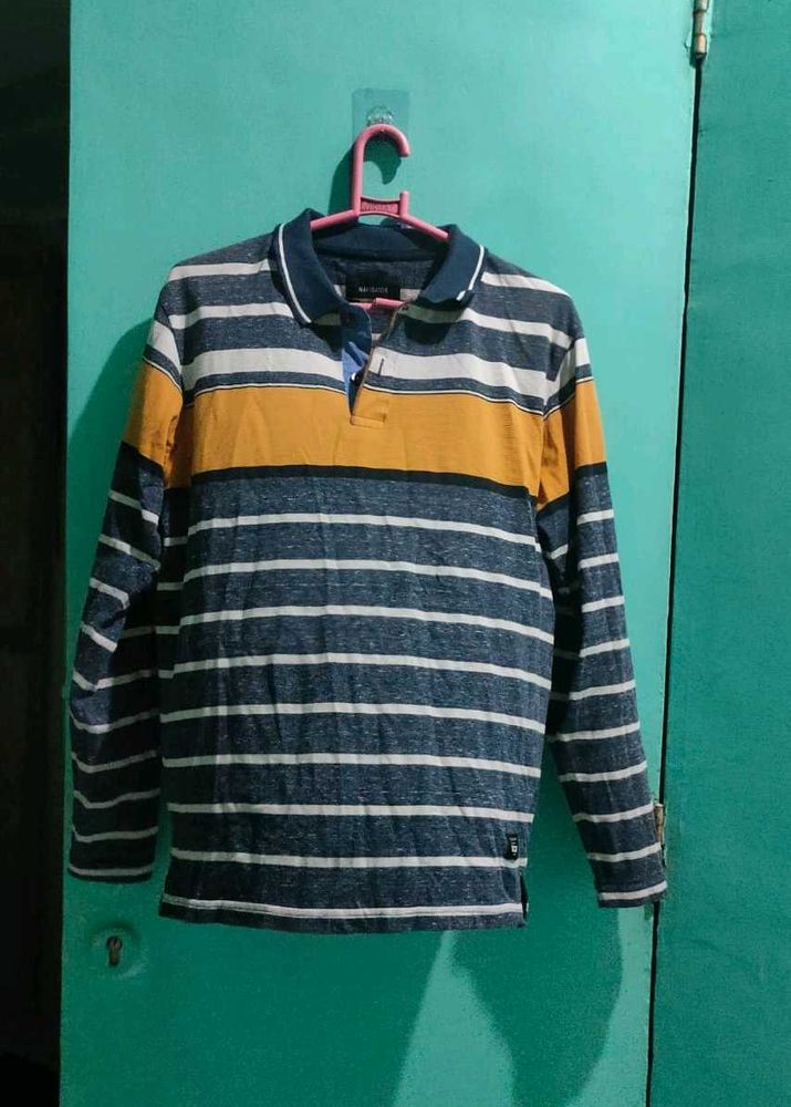 Striped Long Sleeve Polo T-Shirt
