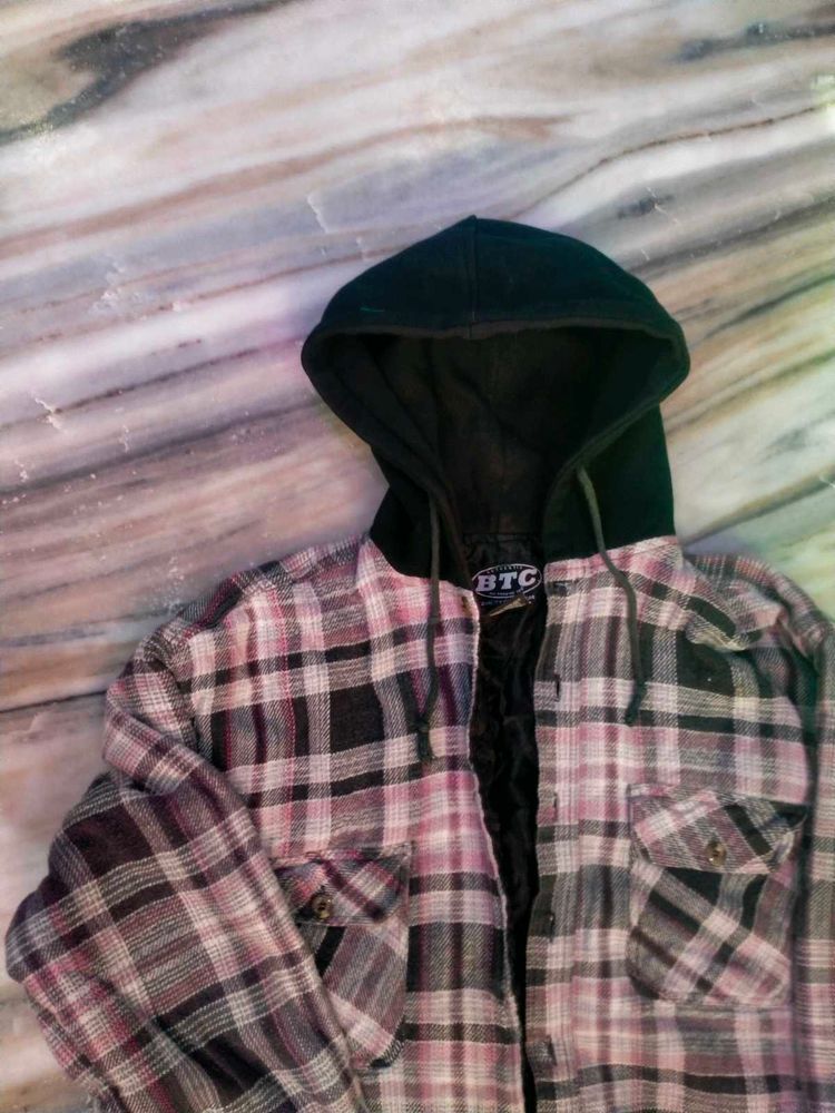Hooded Flannel Shirt Jacket