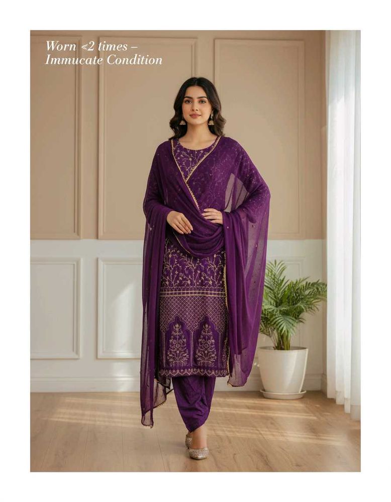 Elegant Purple Embroidered Trauser Suit
