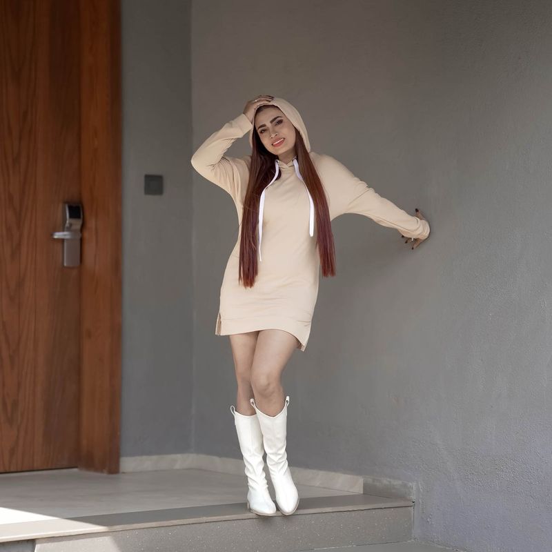 Beige Hoodie Dress