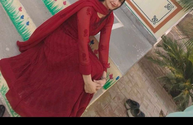 Red Embroidered Kurta Set
