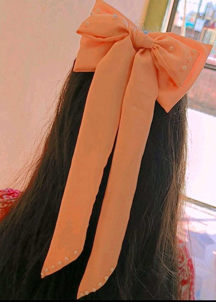 Peach Pearl Hair Bow