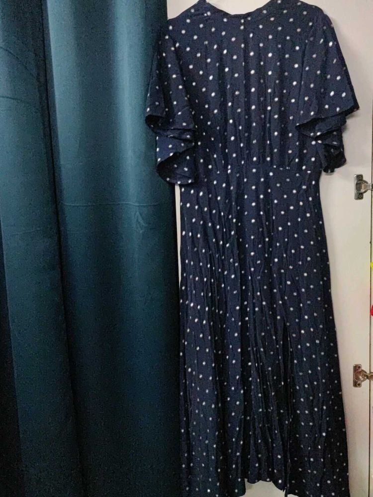 Navy Polka Dot Midi Dress