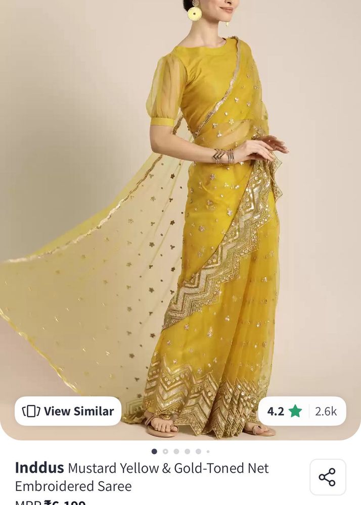 Mustard Net Haldi Saree Outfit