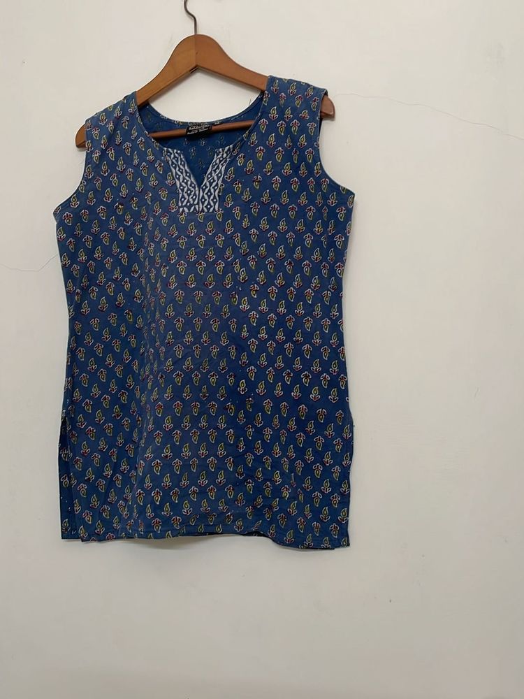 Hand-printed Indigo Top