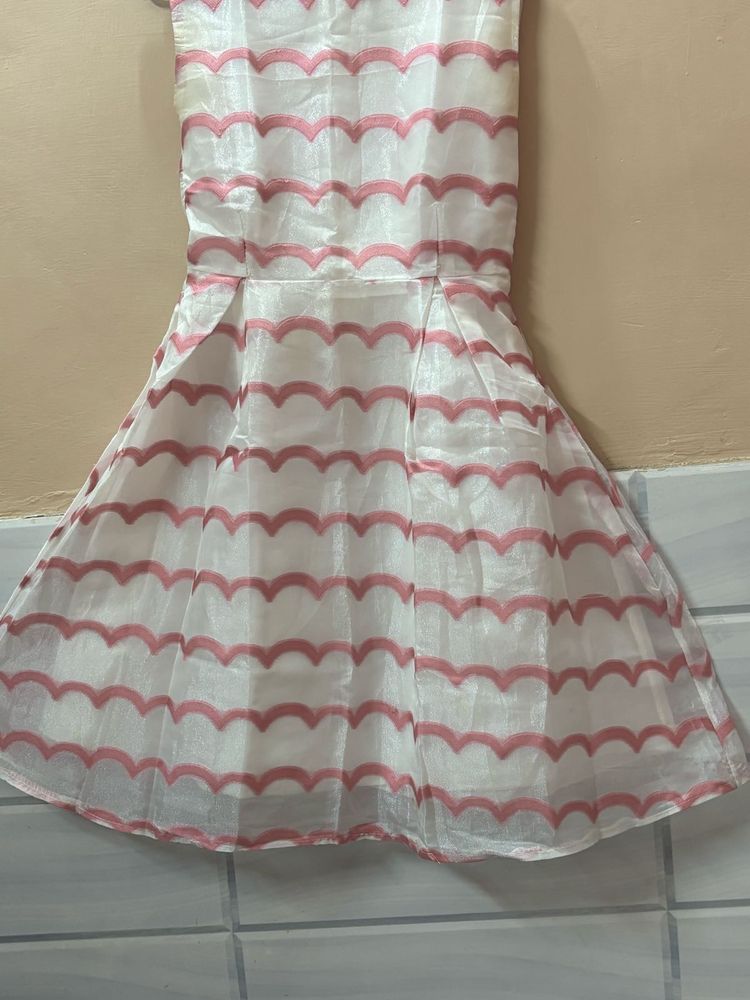 White &amp; Pink Patterned Dress
