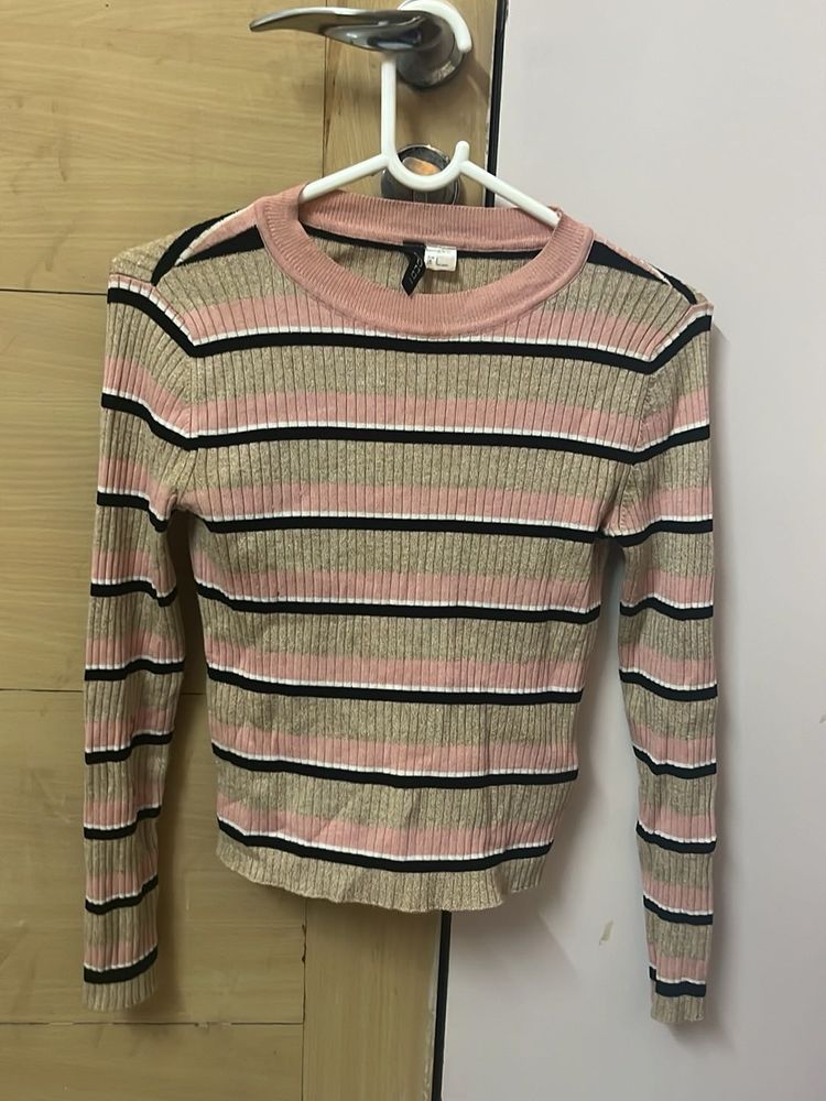 Striped Ribbed Knit Top stretchable