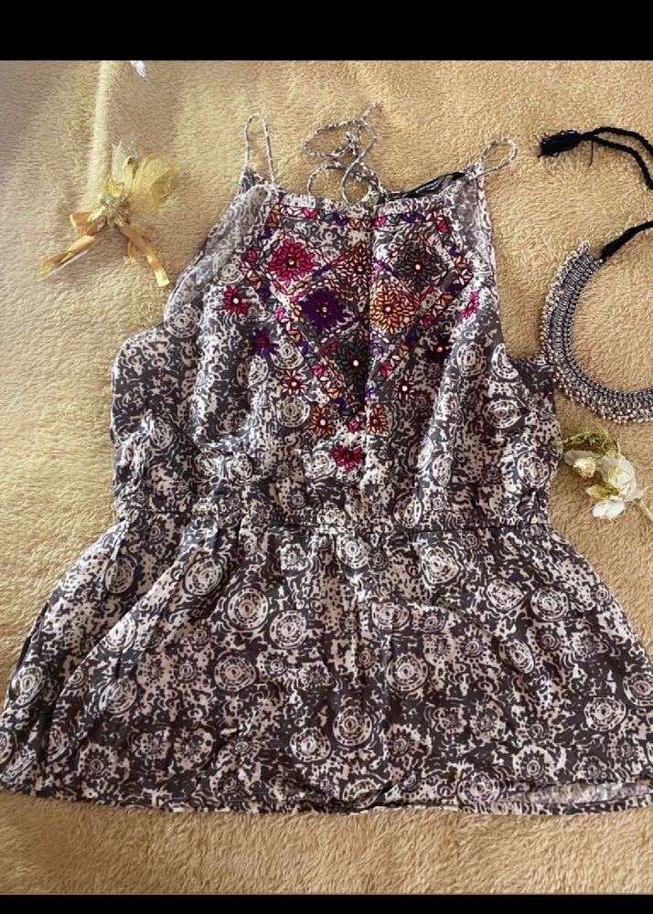 Embroidered Top Halter Neck