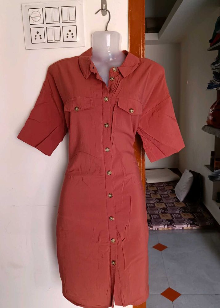 Rust-Colored Button-Down Dress