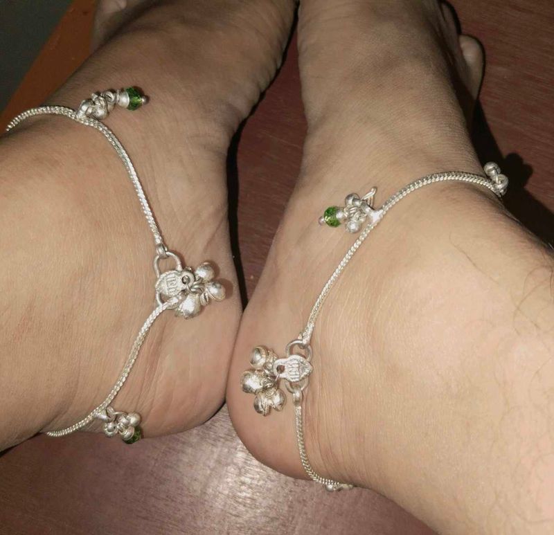 Silver Anklets with Floral Design