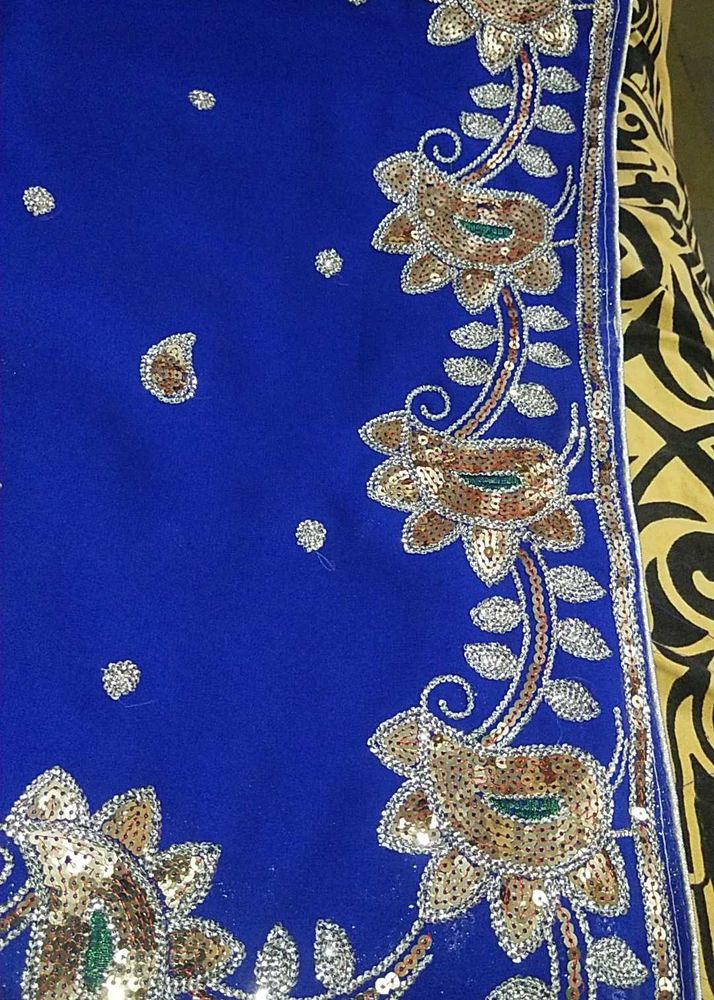 New Saree Royal Blue Embroidered Sare With Blouse
