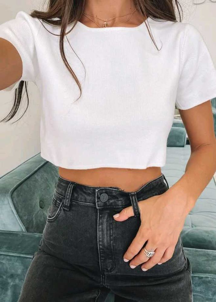 White Cropped Knit Top