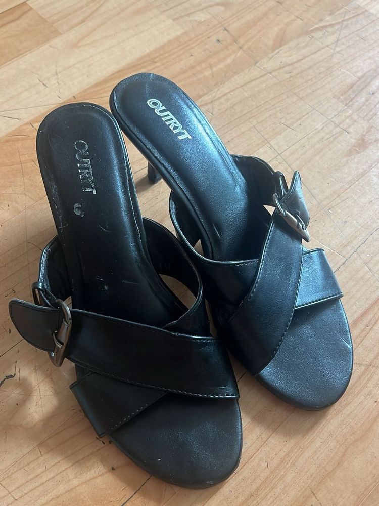 Black Cross Heel Sandals