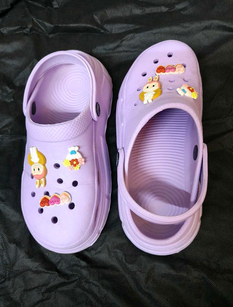 Women Purple Rubber Crocs with Charms