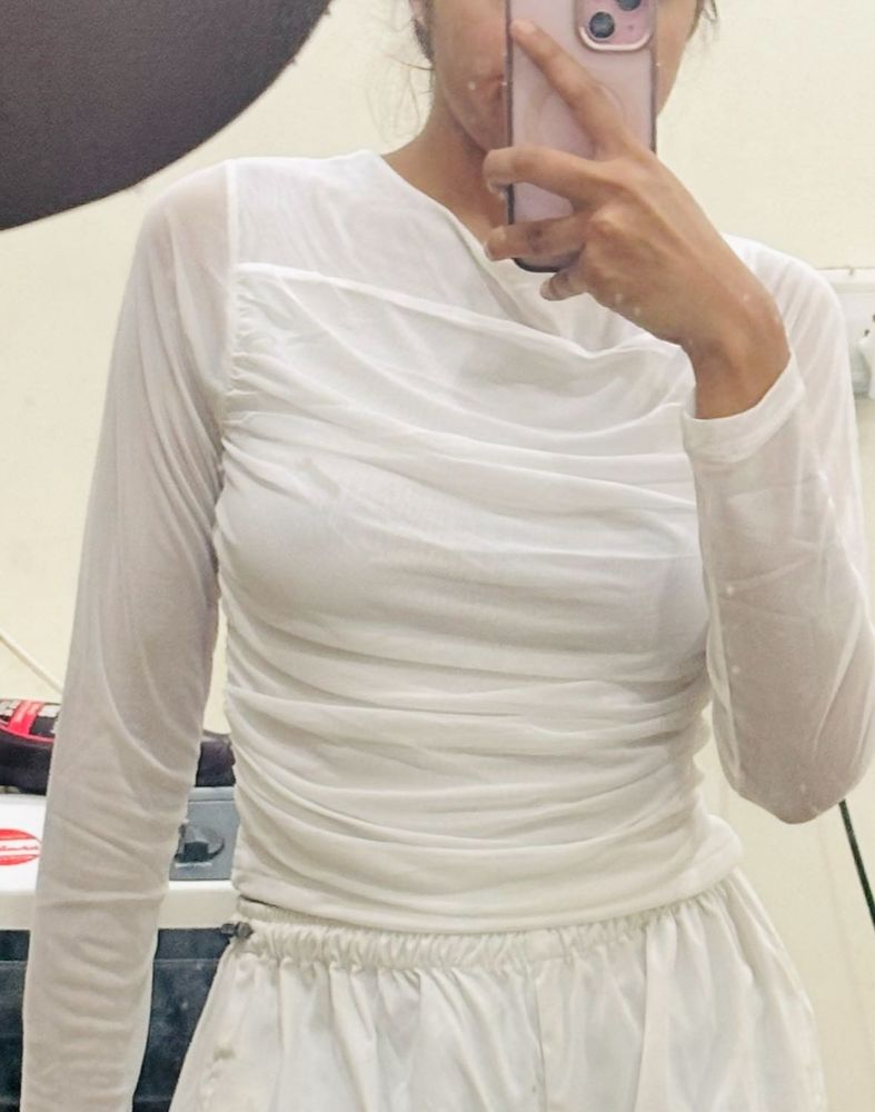 White Full Sleeve Mesh Top &lt;3