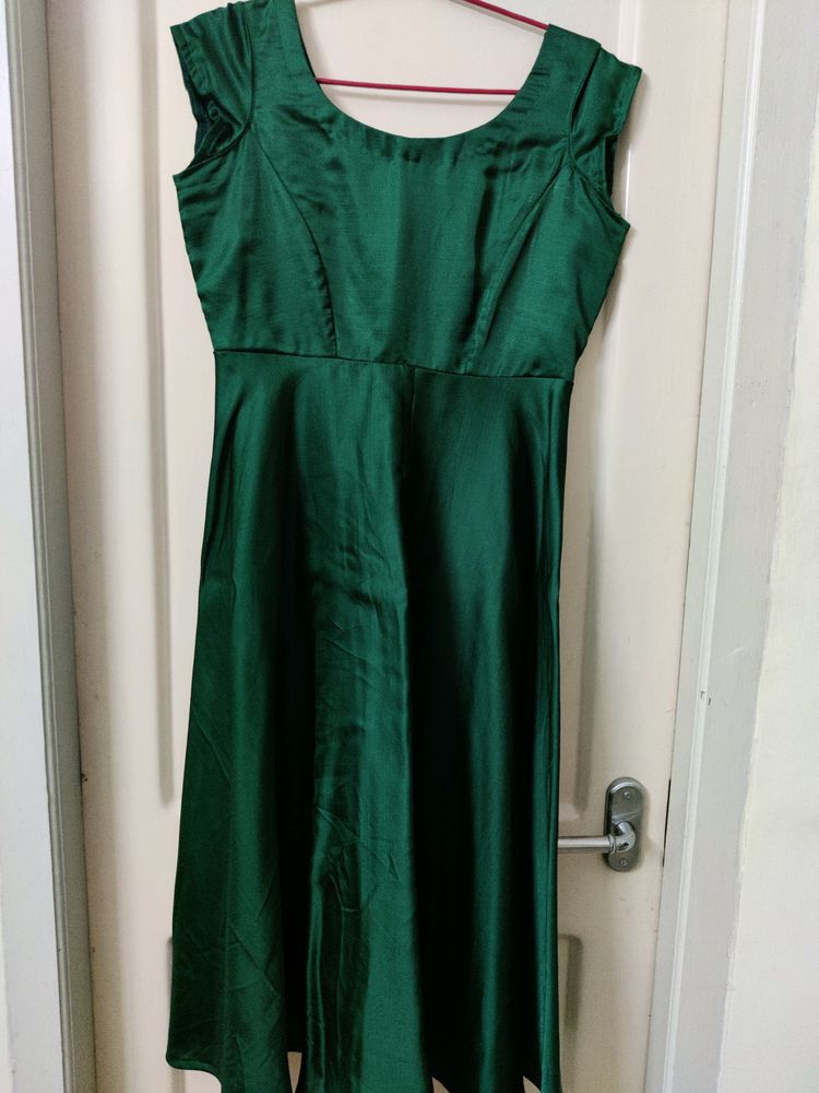 Emerald Green Satin Midi Dress