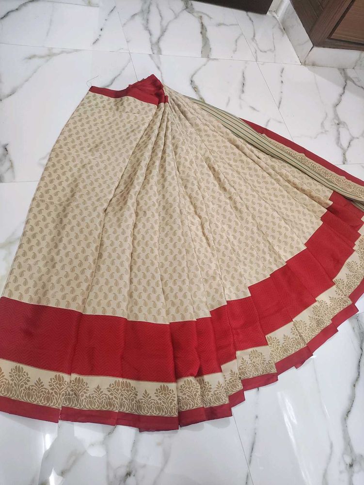 Elegant Beige &amp; Red Saree
