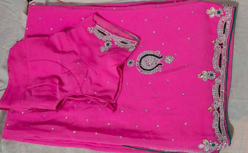 Pink Embellished Saree