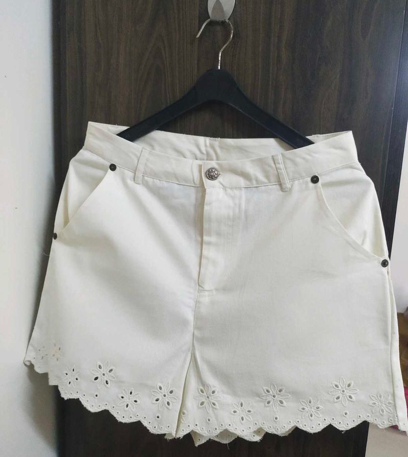 White Scalloped Shorts