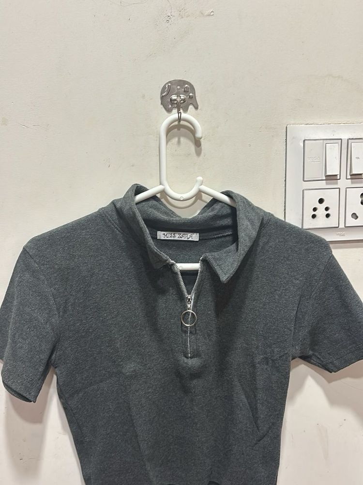 Gray Polo Crop Top