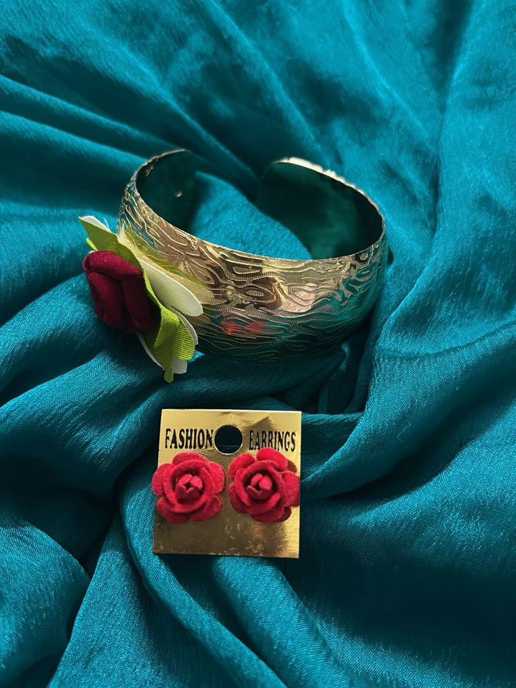 Bangle &amp; Rose Earrings Set