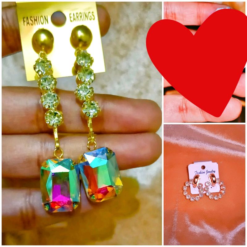 Combo Of Rose Gold Diamond Rainbow Shine Earings