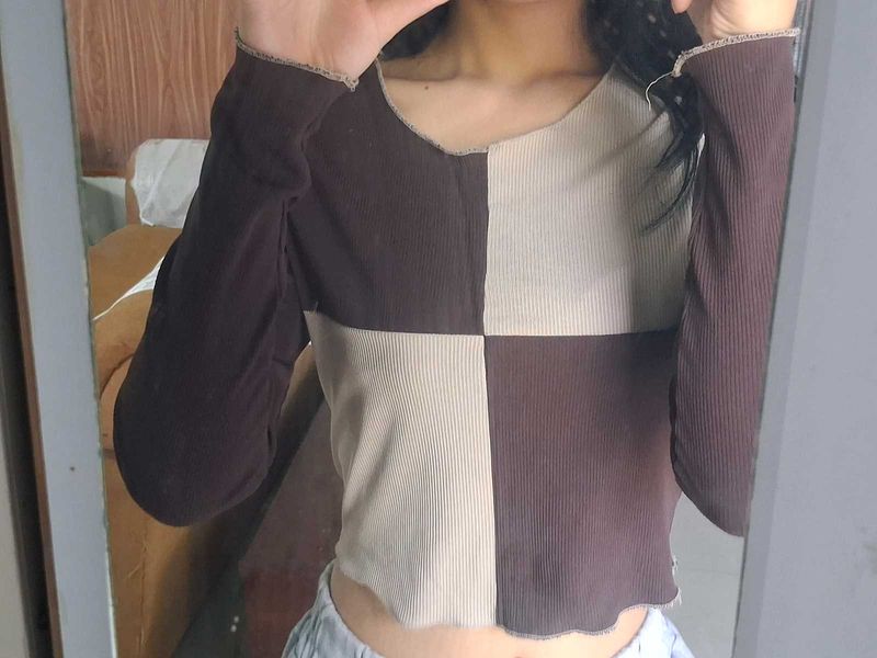 Patchwork Ribbed Long Sleeve Top