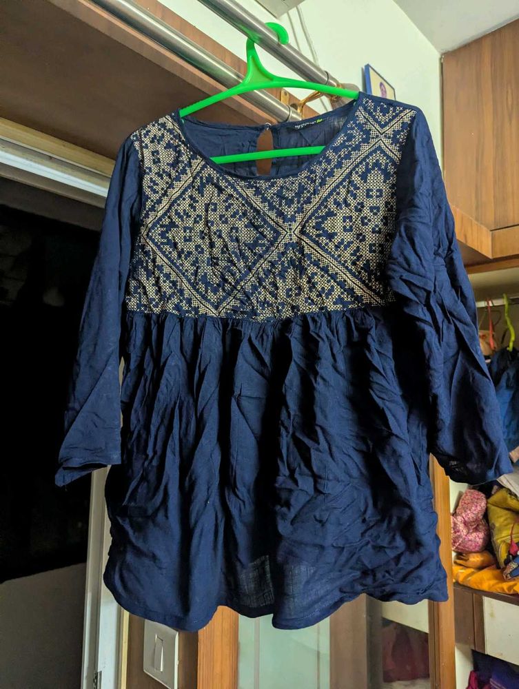 Navy Blue Semi Peplum Top