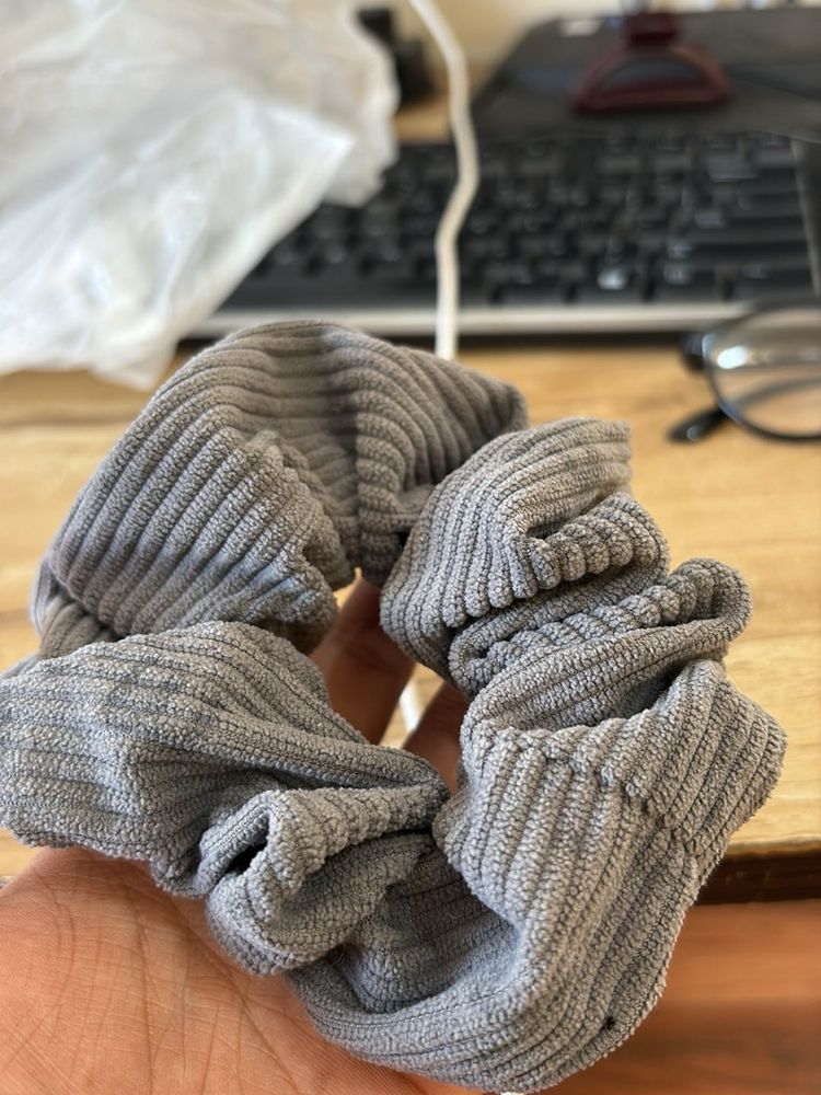Gray Corduroy Scrunchie