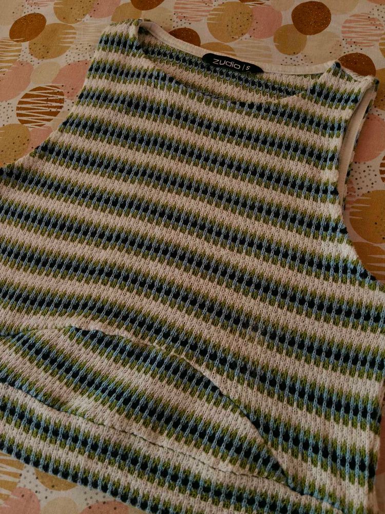 Crochet Striped Crop Multicolour Tank Top