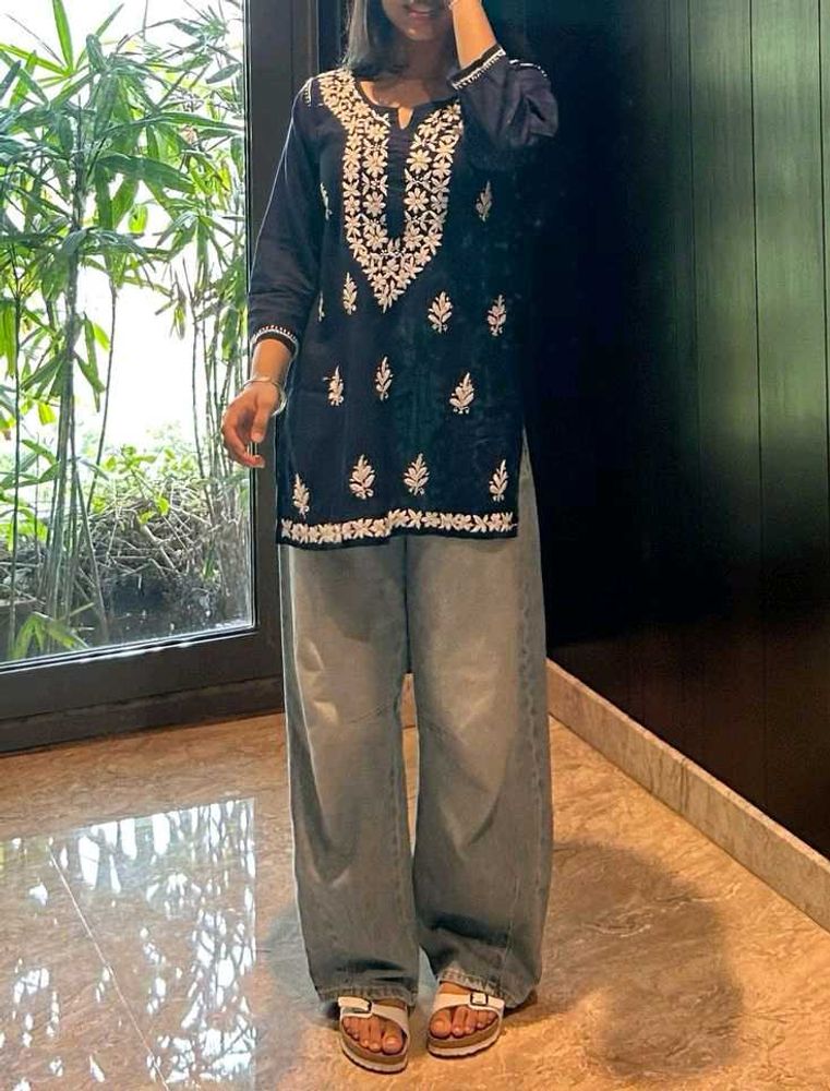 Modal Chikankari Short Kurti Top