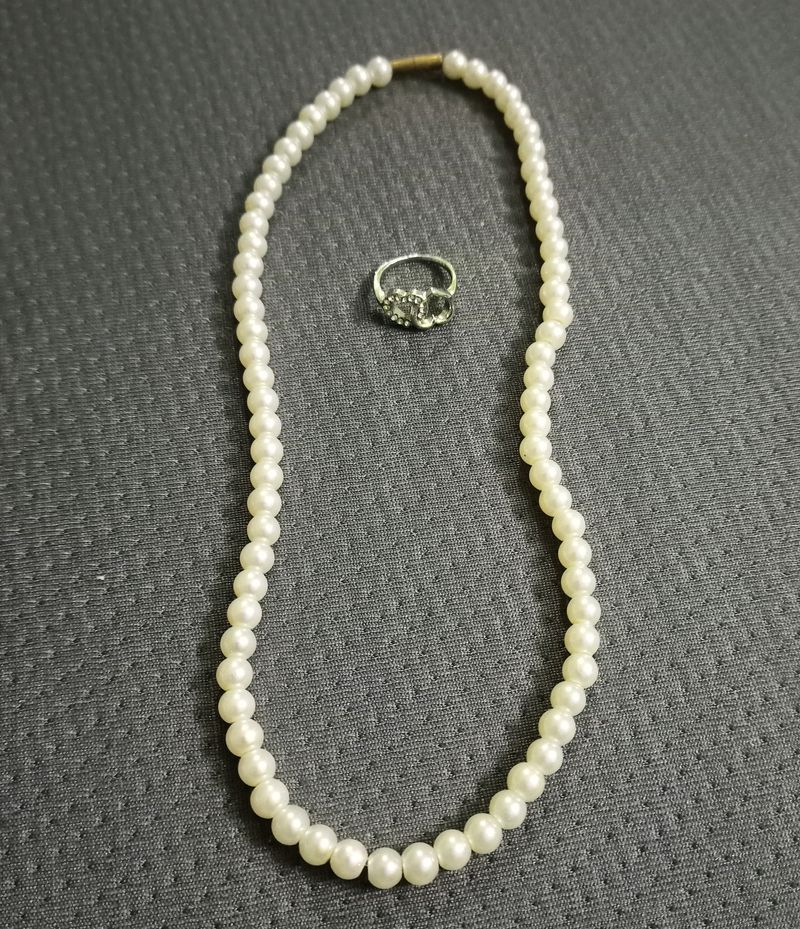 White Artificial Pearl And Ring