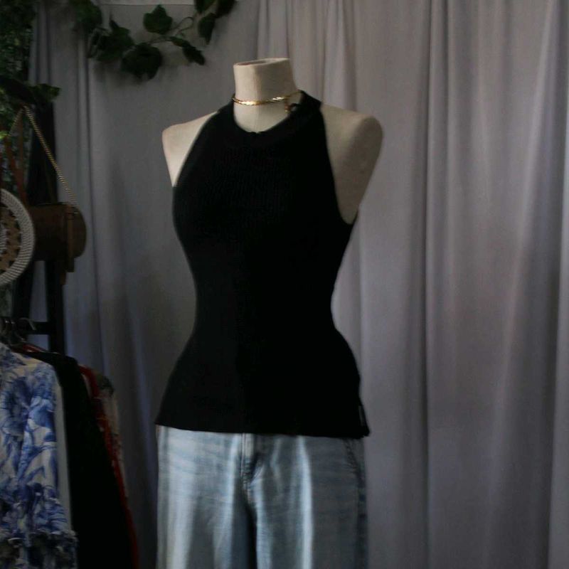 Black Halter Knit Top