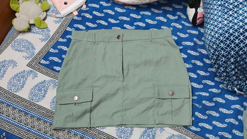 sage green miniskirt and blazer co ord set