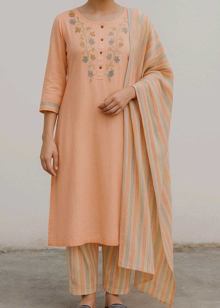 Peach Embroidered Kurta Set