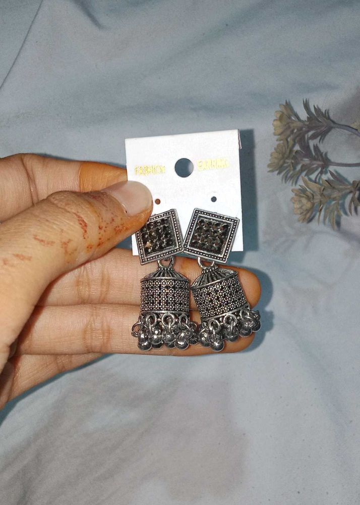Oxidized Silver Jhumkas