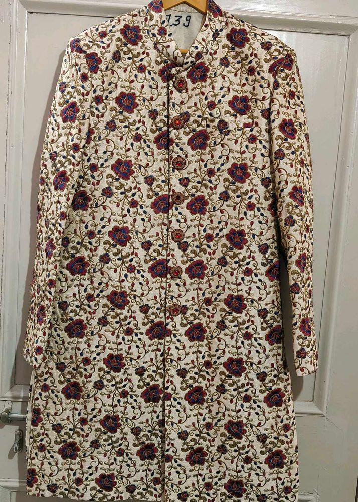 Rad+Blue Floral Design Sherwani