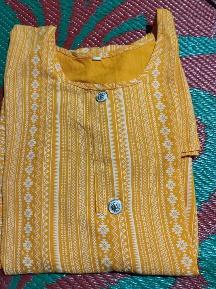 Women Straight Kurti Yellow Colour Rayan Fabric