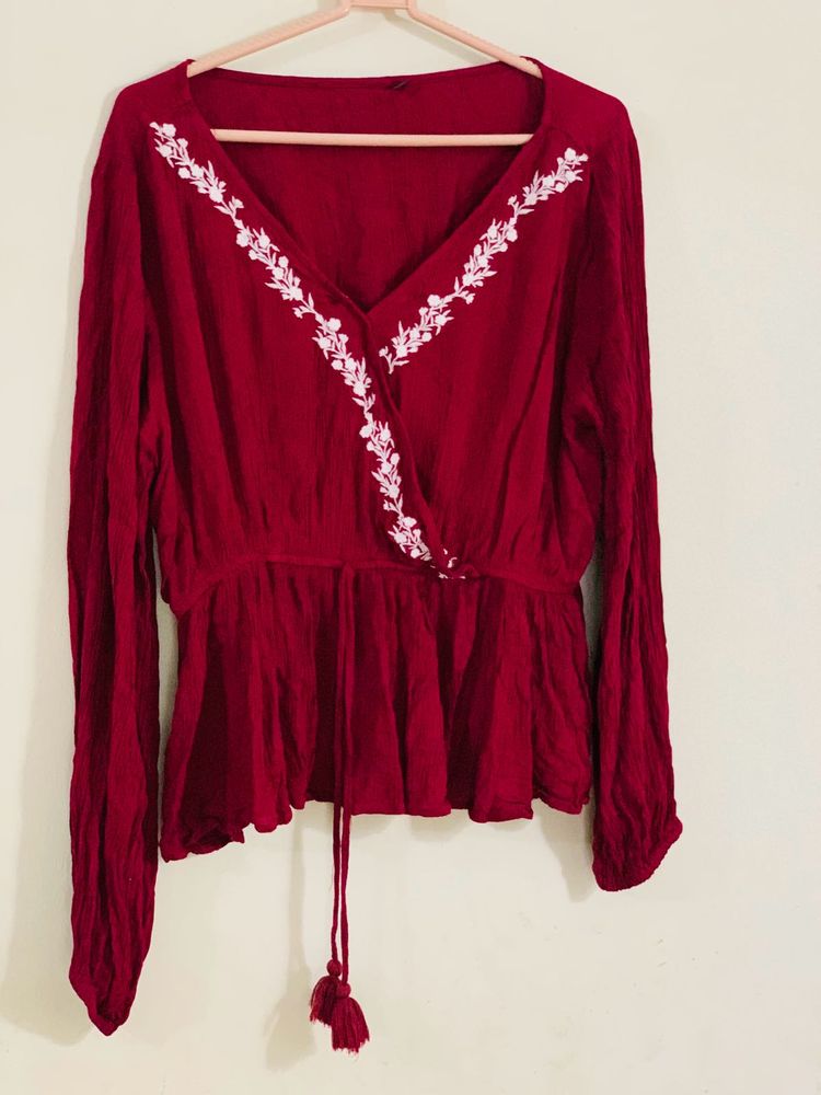 Maroon Embroidered Top