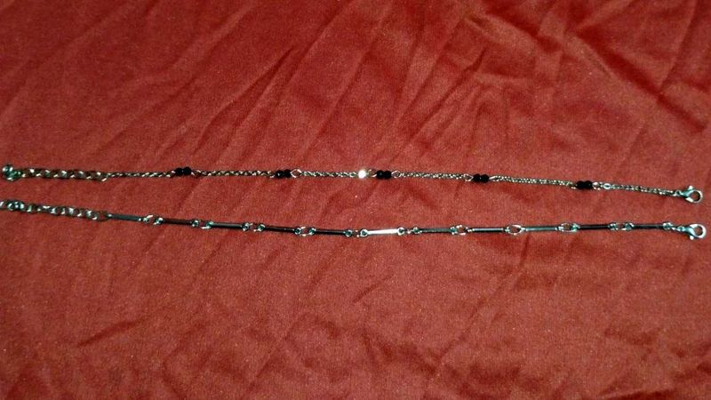 Set of Two Silver Tone Anklets