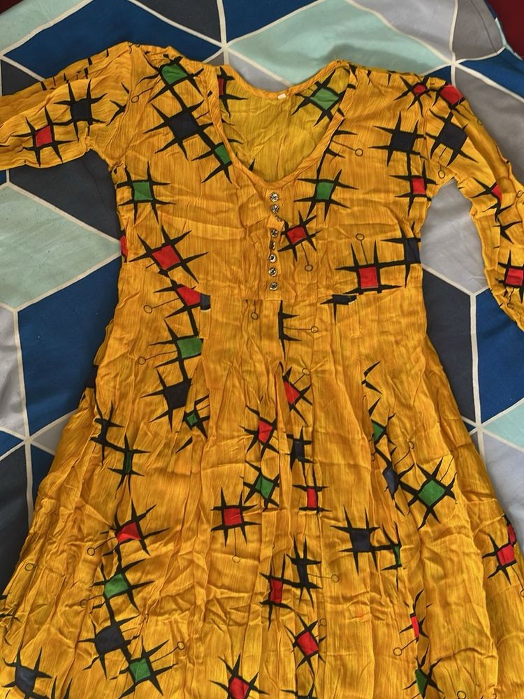Yellow Printed Kurti